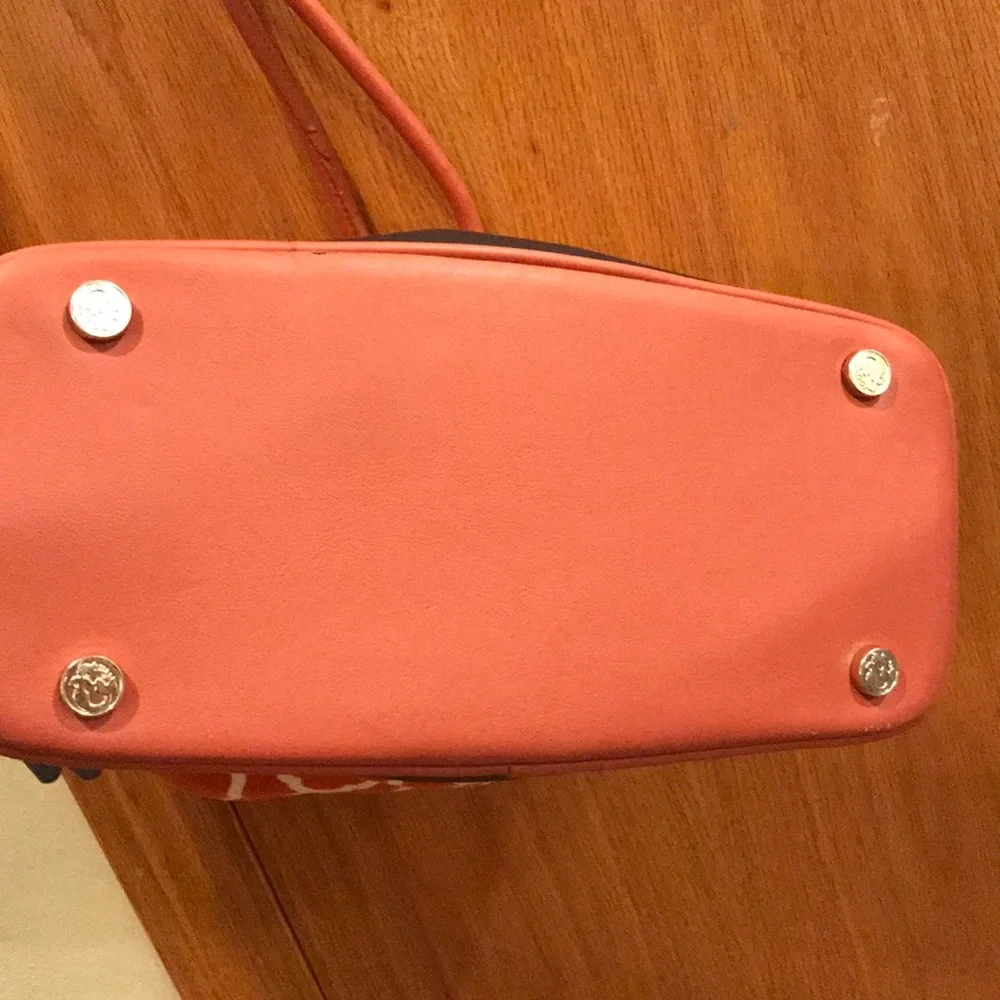 Spartina 449 Sallie Ann Orange Cream Navy leather linen Bucket Bag purse VGUC